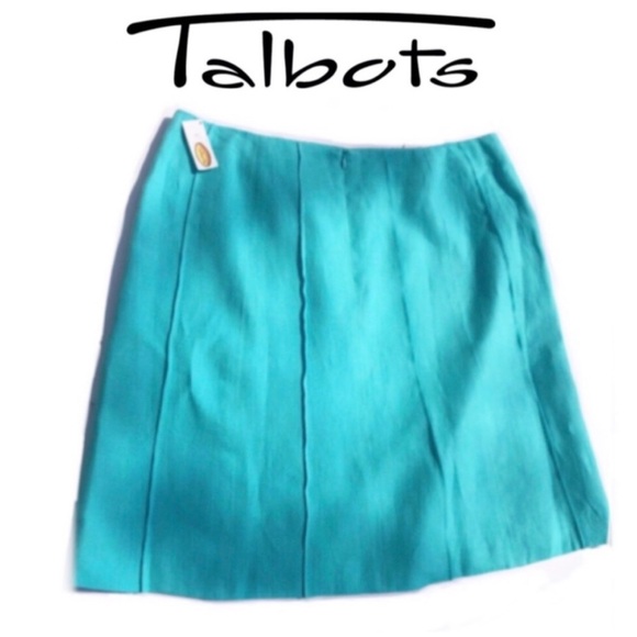 Talbots Aqua Blue Seamed Linen Skirt Size 18 - Picture 1 of 16